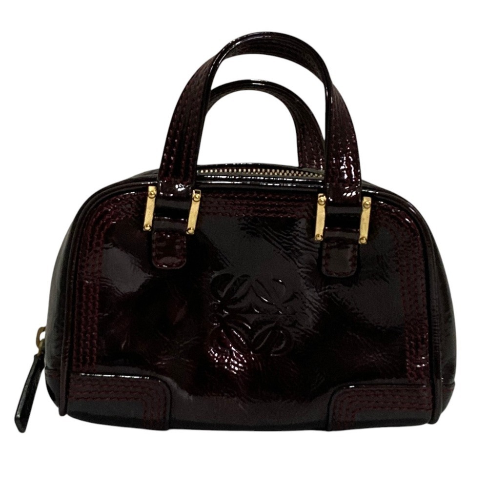LOEWE Amazona Micro Mini Patent Leather Shoulder Pouch Handbag 290805 Burgund...